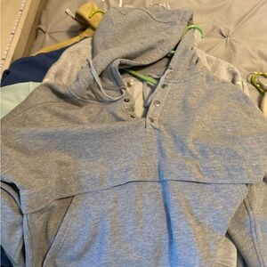 Women's Grey Hooded Pullover with Snap-Neck